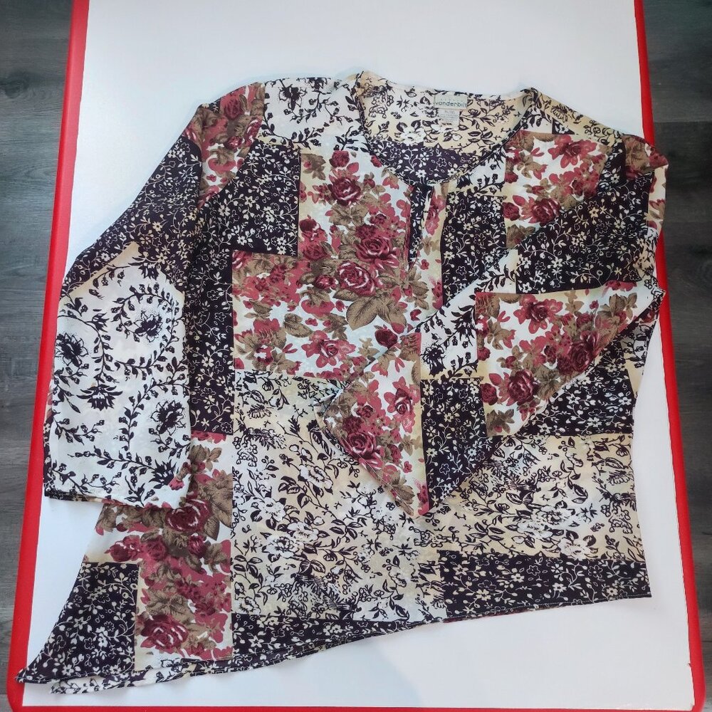 Gloria Vanderbilt  lightweight blouse asymmetric floral pattern women's XL